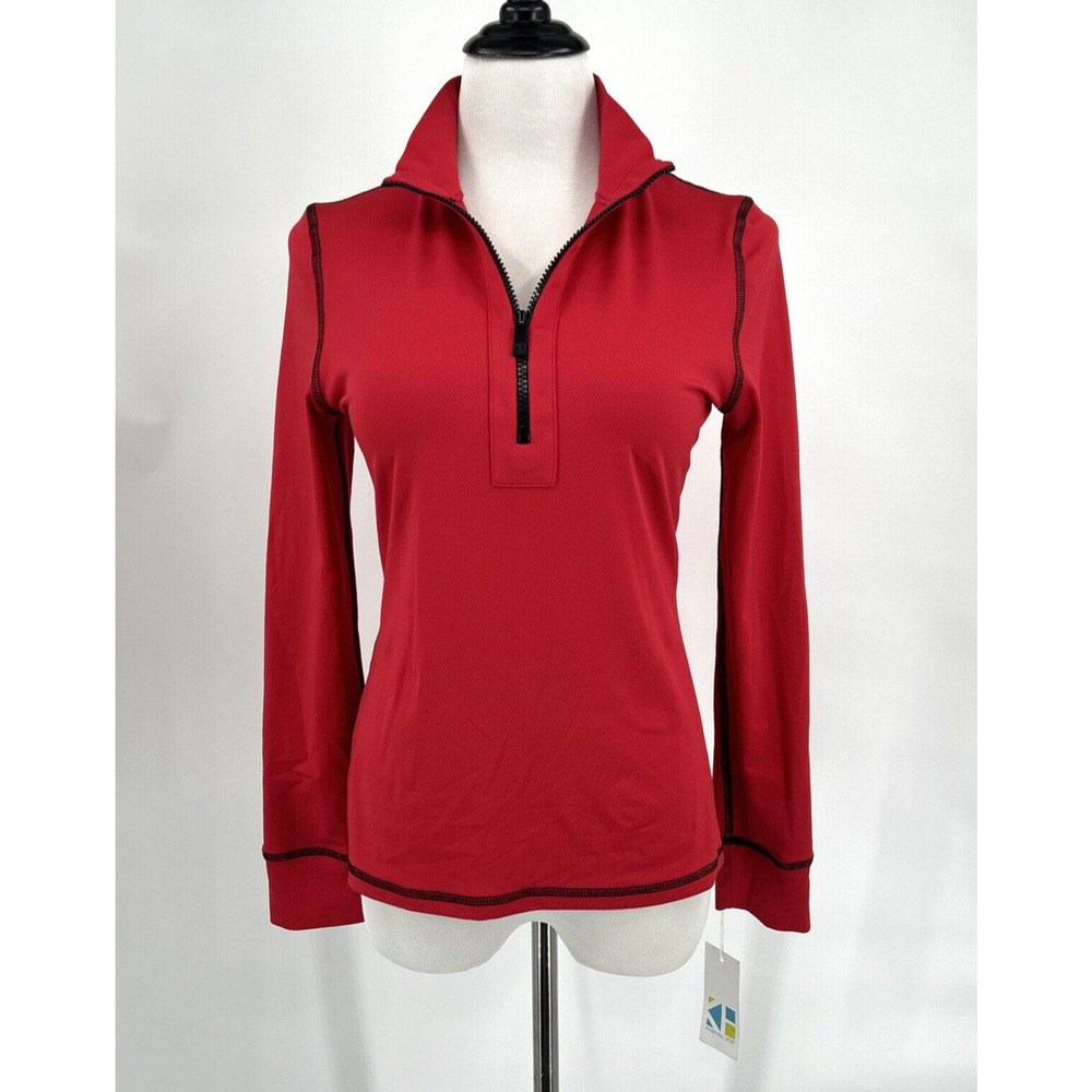 Kevan Hall Sport Shirt Golf Women's Size Small Red Black 1/4 Zip Long Sleeve NWT